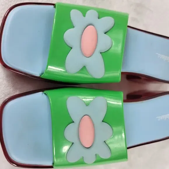 Lazy Oaf x Melissa Platform Slides Green Flower Sandals Chunky Heel Retro | 6 - Picture 9 of 13